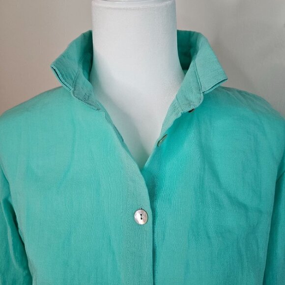 FRIDAZE Size Large Linen Wrinkle Resistant Redefined Tunic Turquoise Shirt - Picture 5 of 11